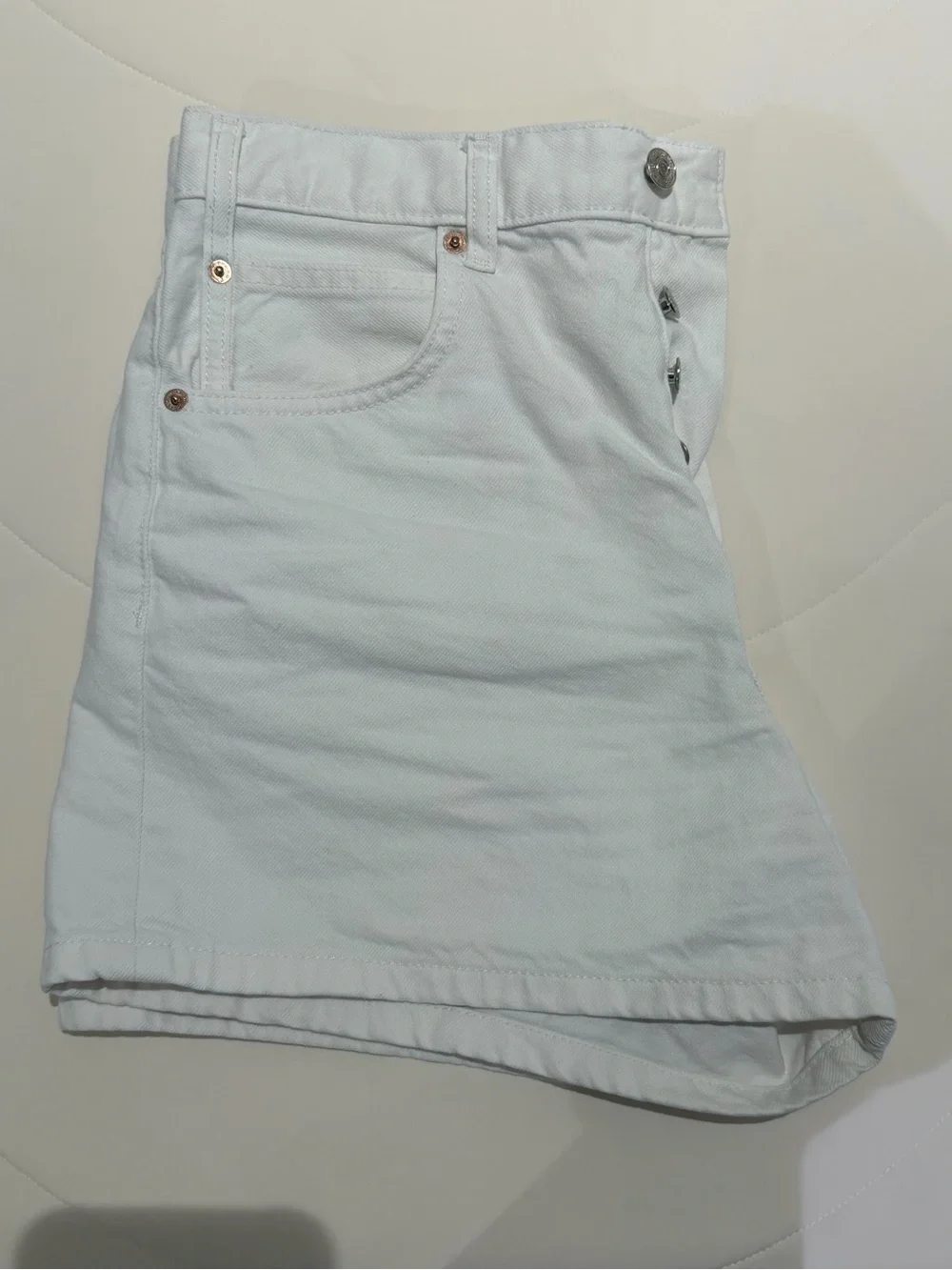 Free People High-Rise White Button-Front Denim Shorts
